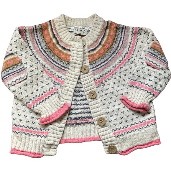 Brown/Pink/White Print Knit Sweater - Picture 1 of 3